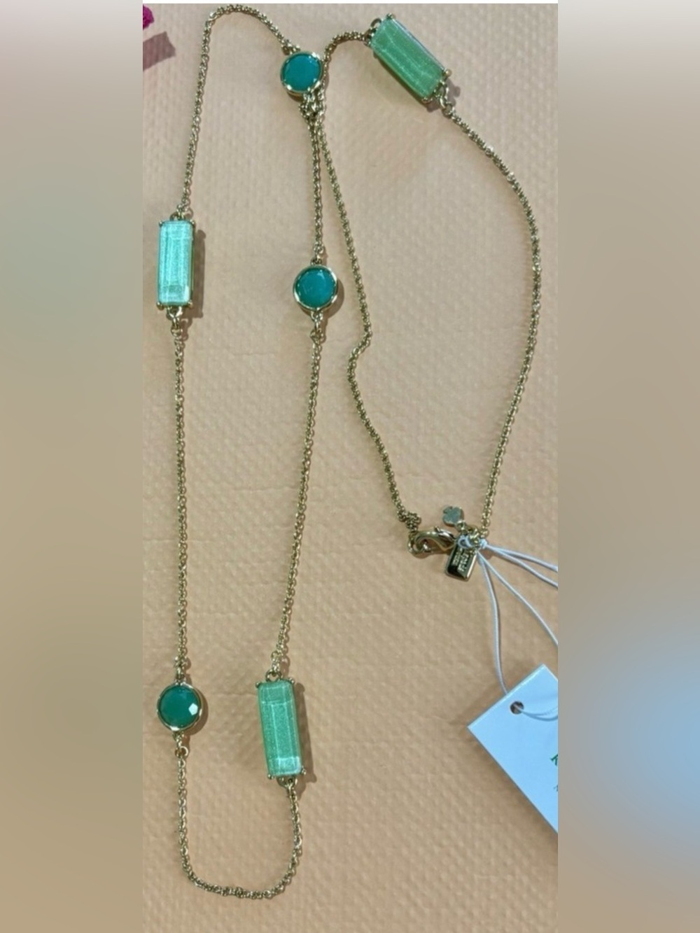 kate spade Gold-Tone Necklace with Green emrald Gems and Matching Studs